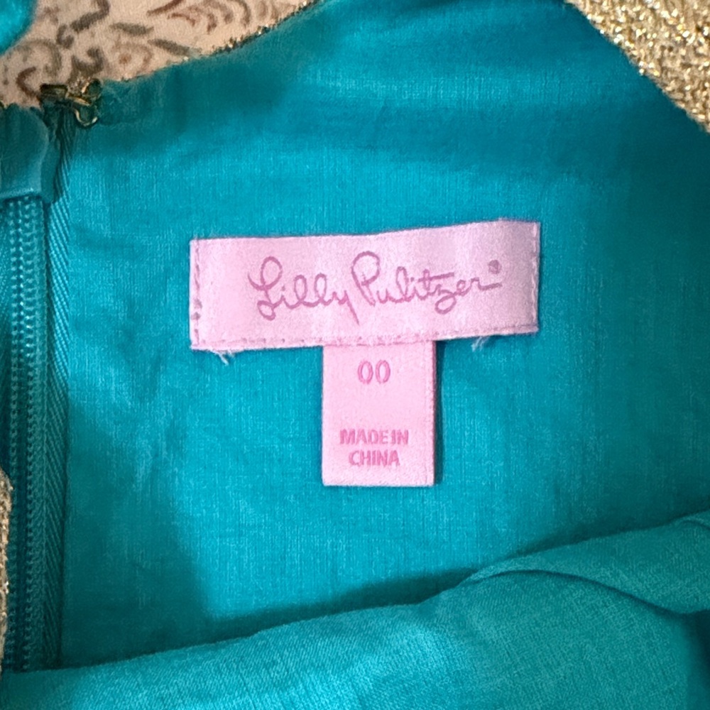 Lilly Pulitzer Teal Sleeveless Dress with Gold Trim - Picture 2 of 5
